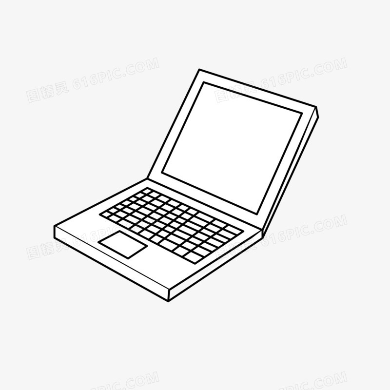 卡通矢量办公电脑笔记本黑白电脑素材