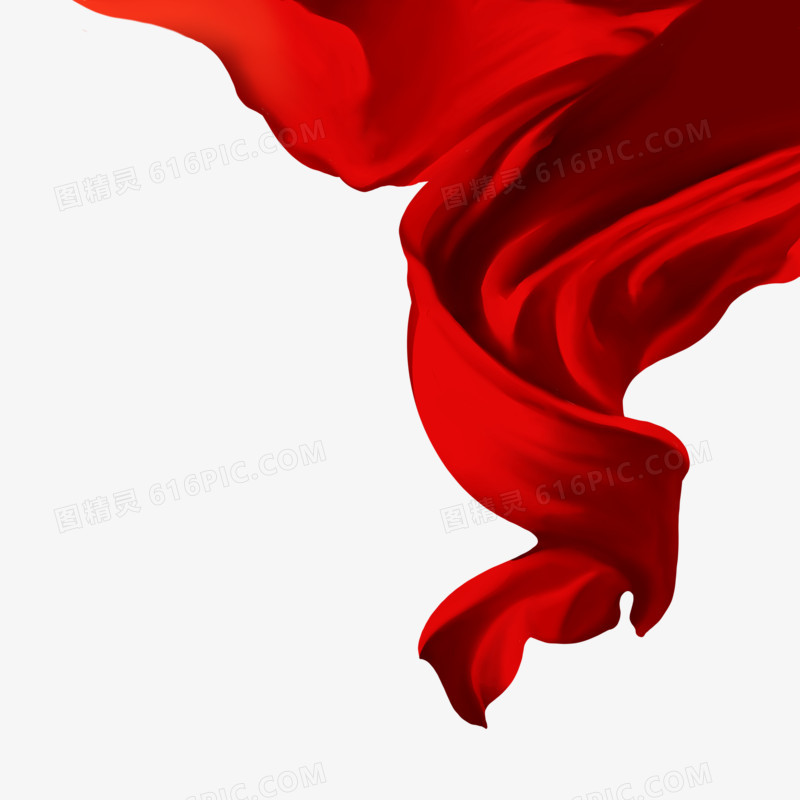 手绘插画飘逸的红色绸缎装饰素材
