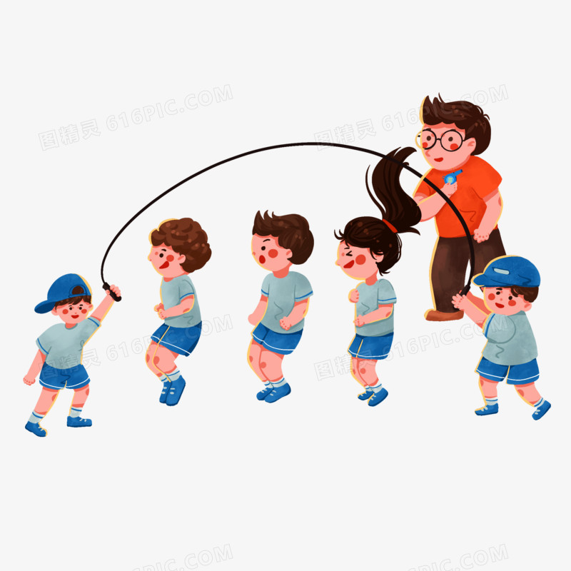 卡通手绘儿童比赛跳长绳免抠素材