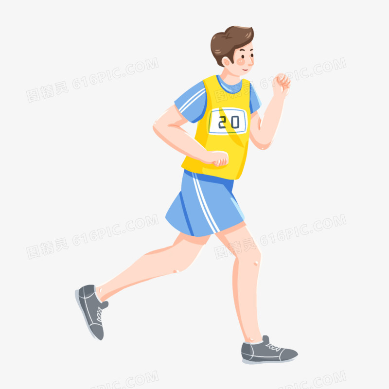 手绘卡通插画风正在跑步的男生人物元素