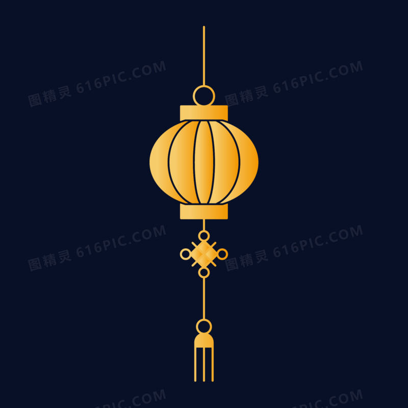 一组矢量金色简约精致中国风装饰之圆灯笼素材