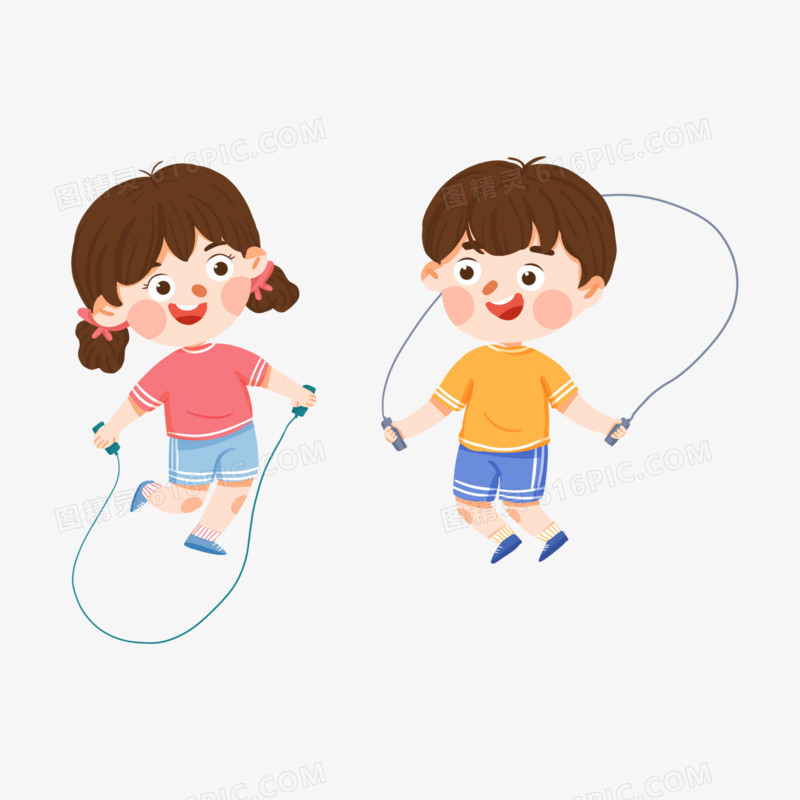 手绘跳绳的小孩人物插画元素