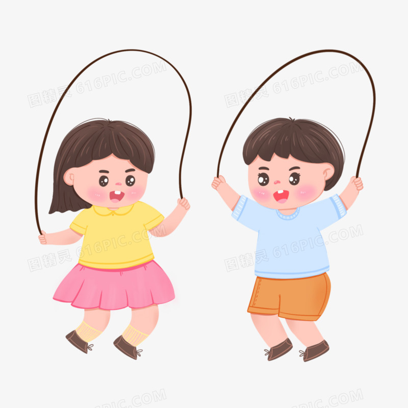 手绘儿童双人跳绳比赛