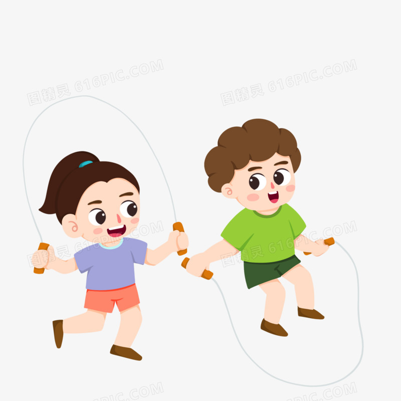 卡通手绘儿童跳绳比赛人物形象元素