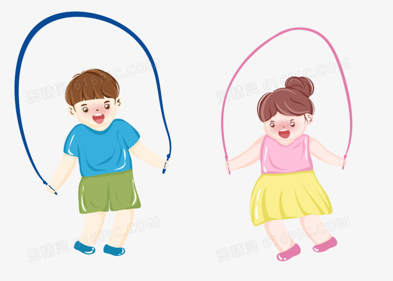 手绘卡通儿童跳绳比赛