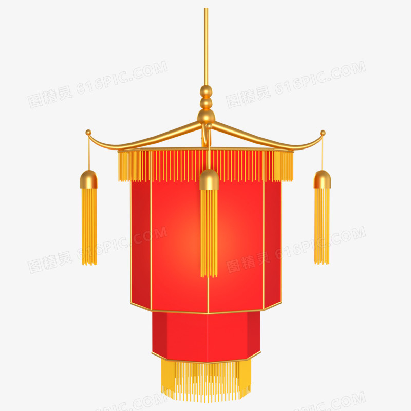C4D红色传统春节灯笼元素