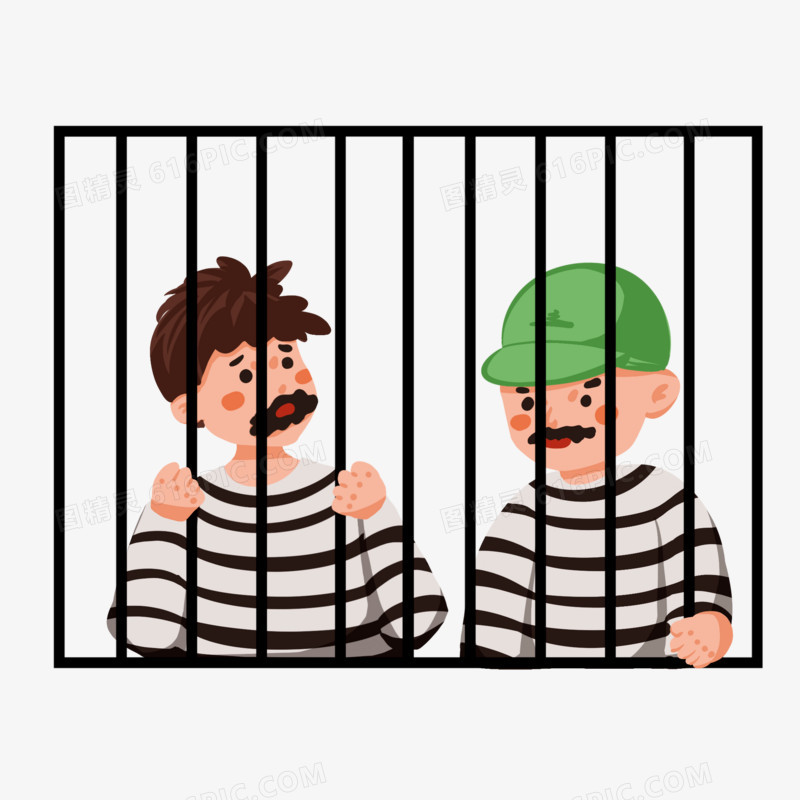 卡通关在监狱里面的犯人素材