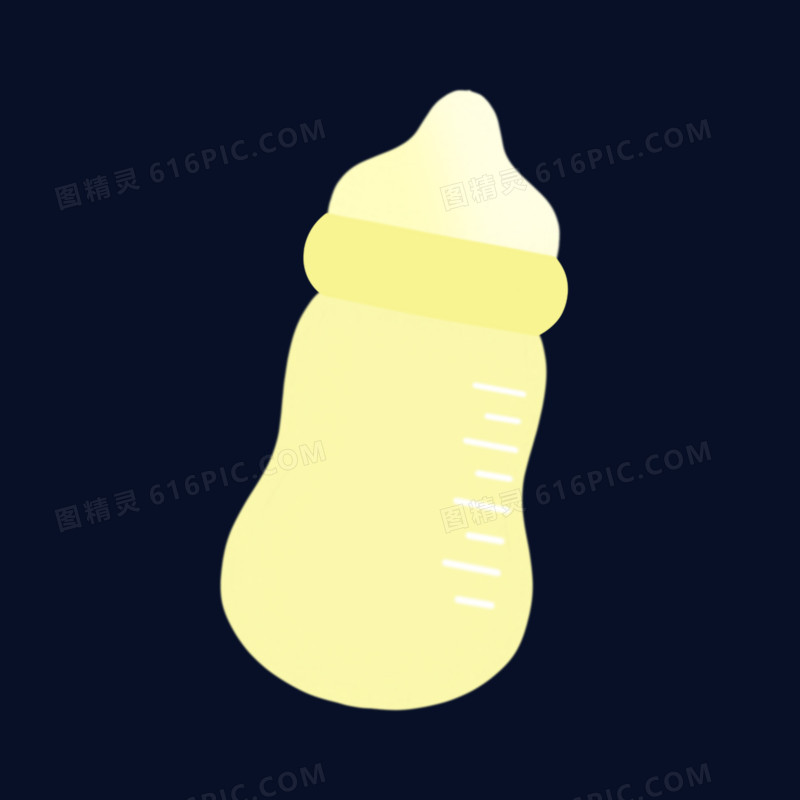 一组手绘插画风奶瓶套图合集素材之黄色奶瓶元素
