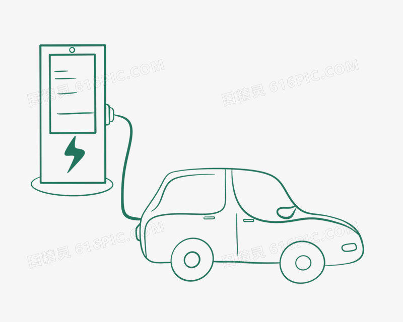 手绘新能源汽车充电线稿免抠元素