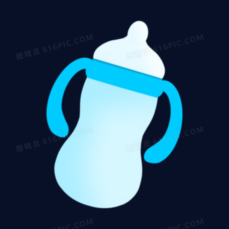 一组手绘插画风奶瓶套图合集素材之蓝色奶瓶元素