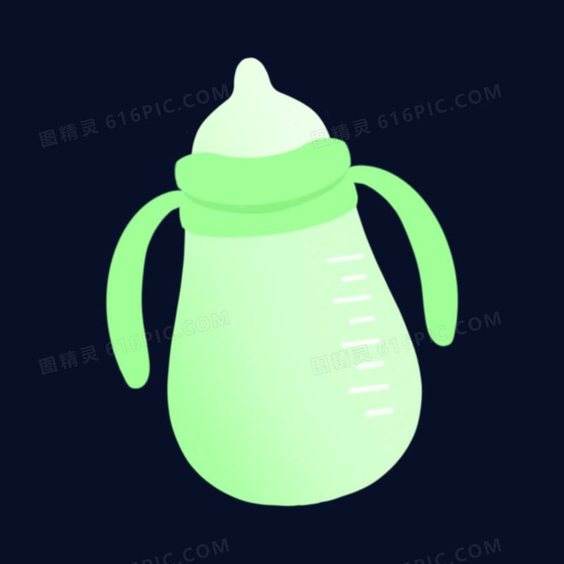 一组手绘插画风奶瓶套图合集素材之绿色奶瓶元素