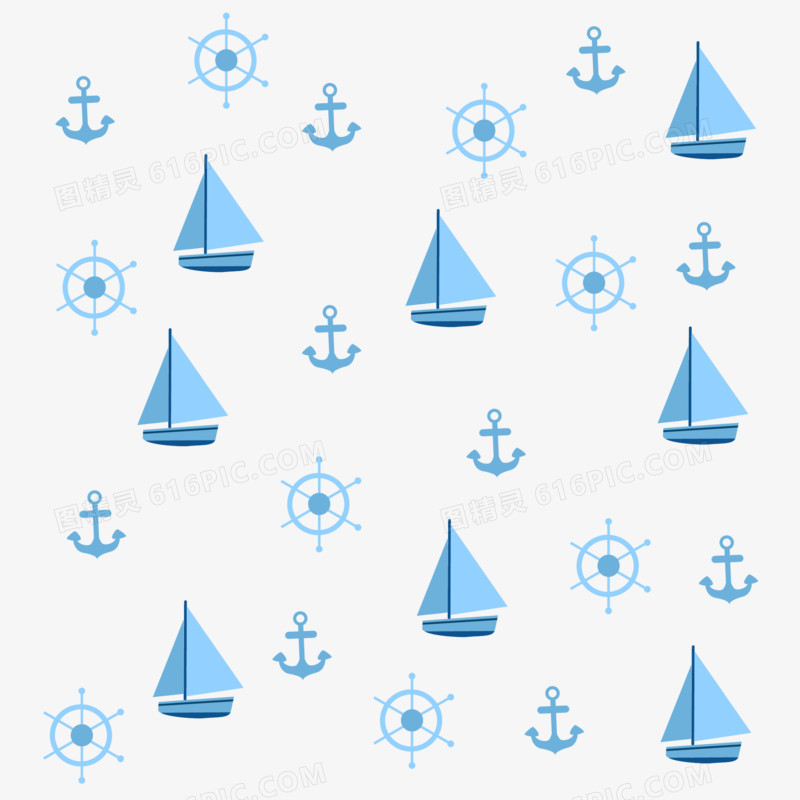 卡通矢量蓝色帆船底纹素材