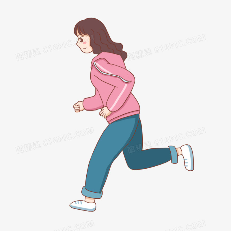 手绘卡通学生奔跑的背影元素