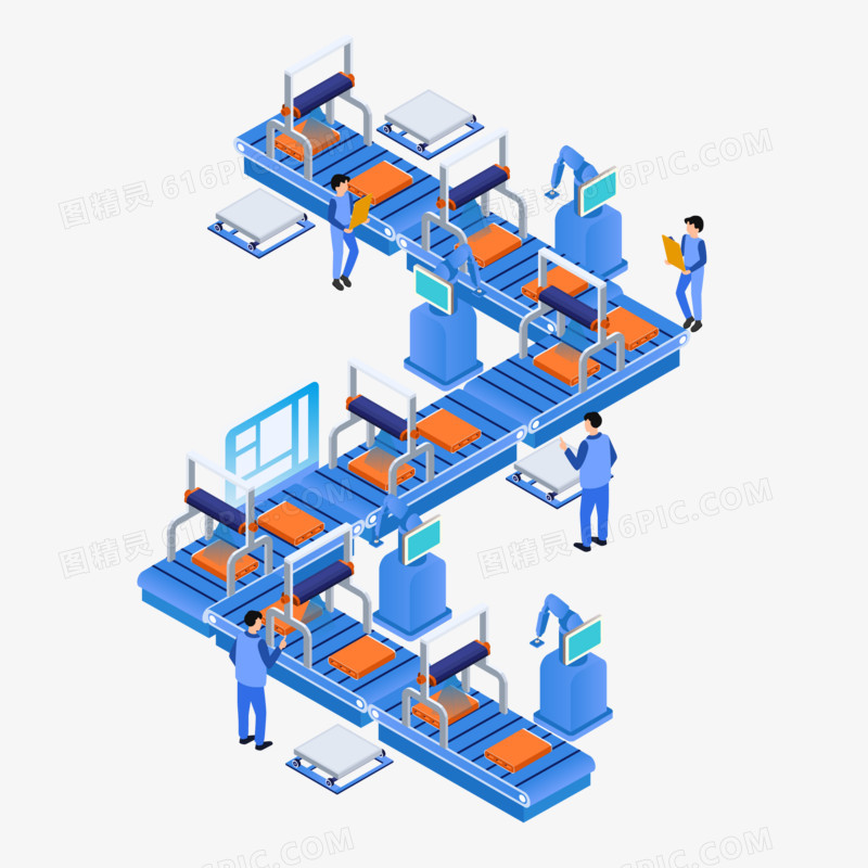 卡通智能工厂全自动生产流水线素材