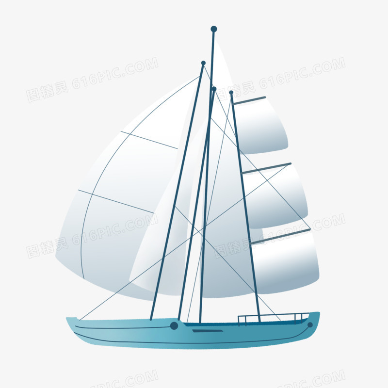 手绘帆船远航扬帆起航元素