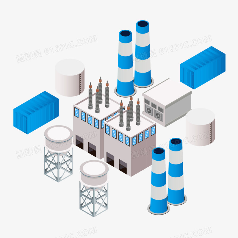 蓝色矢量工厂变电站素材