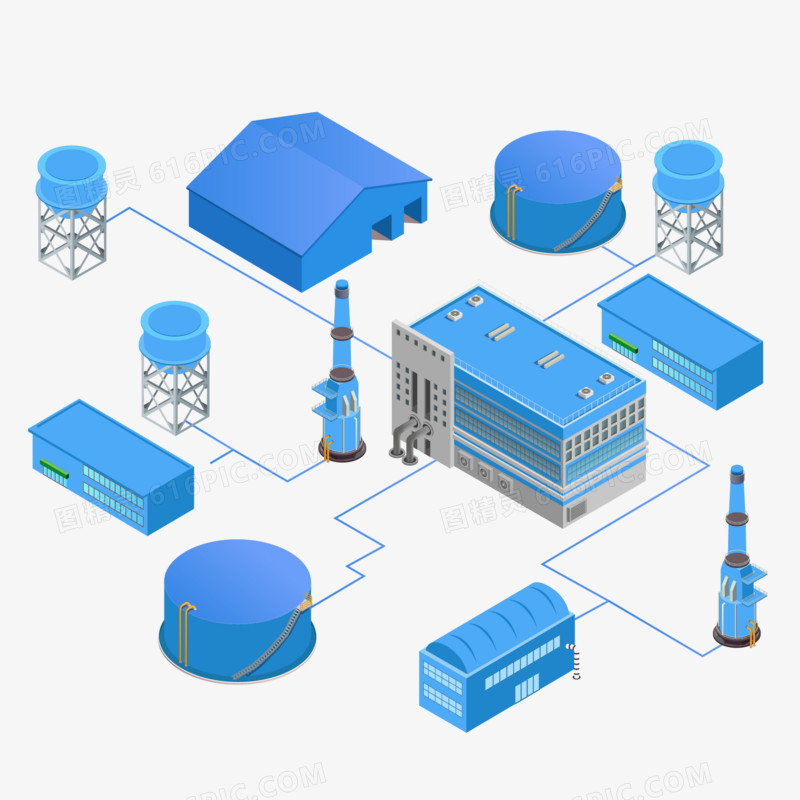 蓝色2.5D变电站免抠素材
