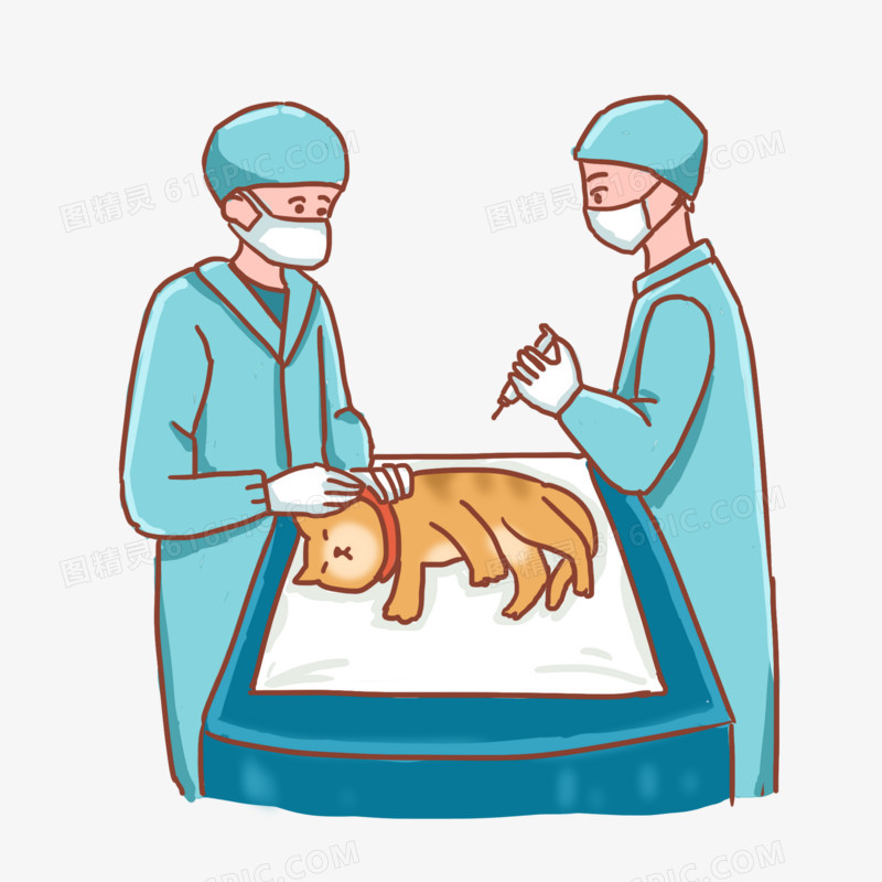 手绘卡通宠物医生给宠物看病元素