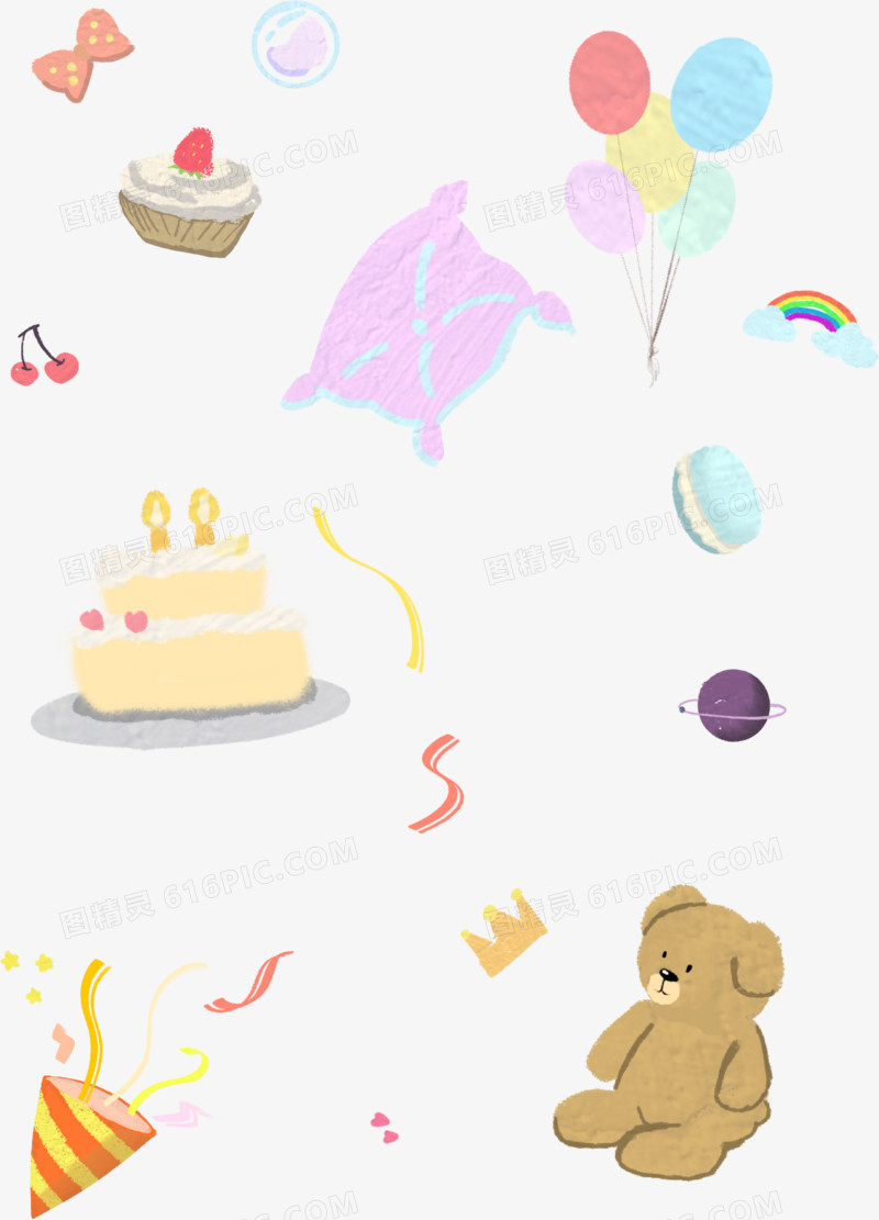 卡通少女心生日蛋糕手账装饰贴纸元素合集