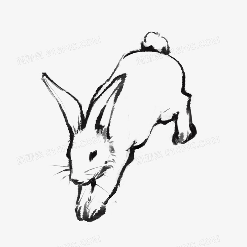 手绘水墨勾线风兔子插画元素