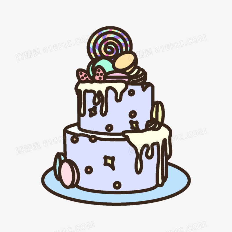 手绘免抠生日手账贴纸装饰元素之生日蛋糕素材