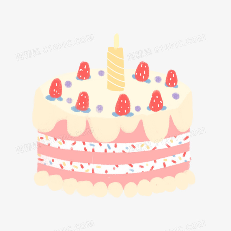 卡通手绘免抠生日贴纸之生日蛋糕元素