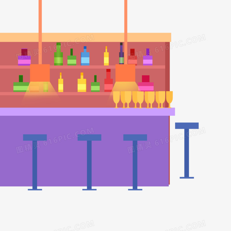 卡通扁平酒吧聚会约会吧台素材