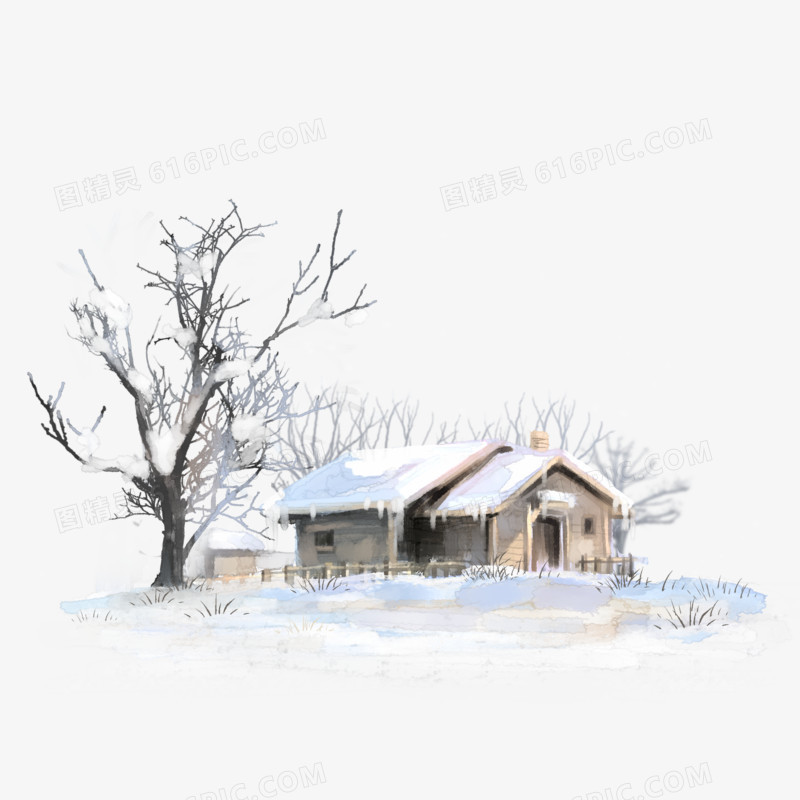 手绘水彩风雪景插画元素