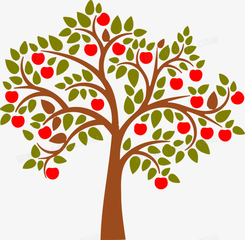 手绘卡通红色苹果树