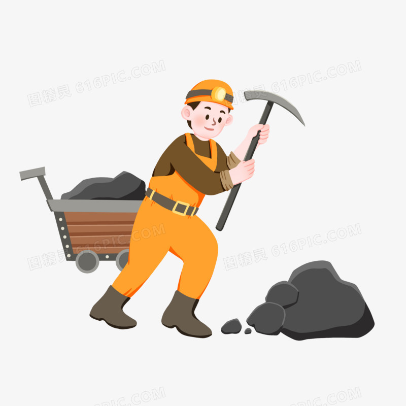 卡通单人挖煤挖矿人物形象素材