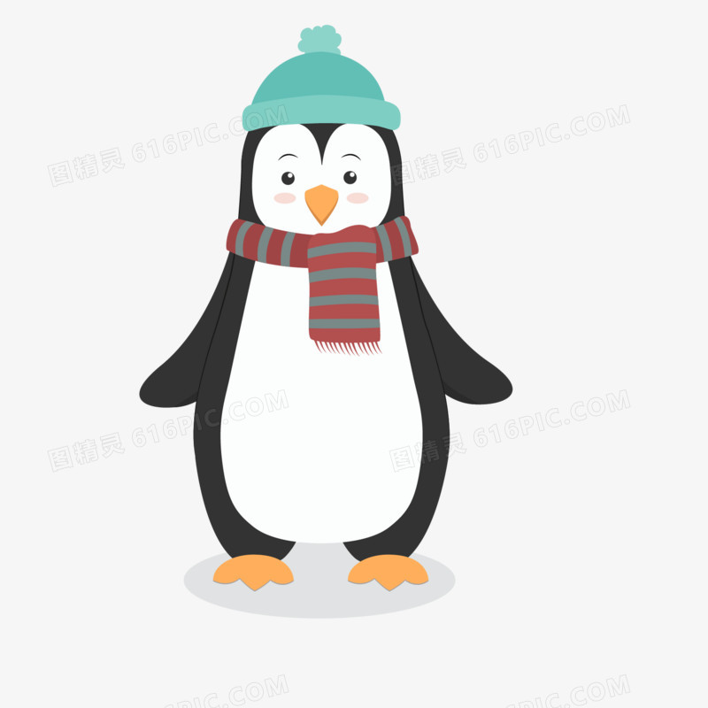 戴帽子围巾的企鹅矢量图