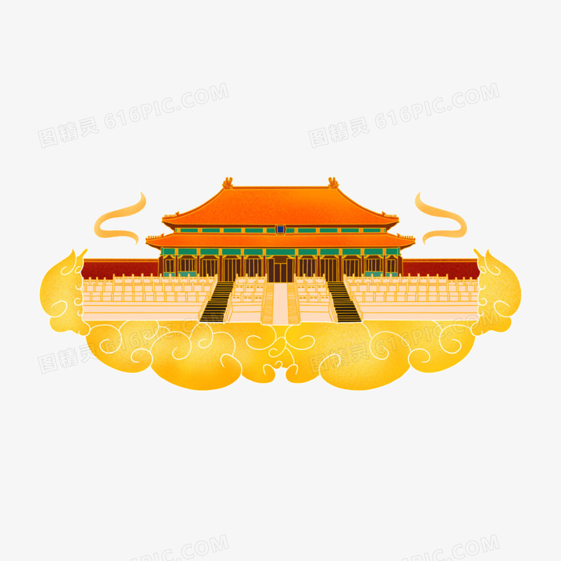 手绘故宫国潮建筑免抠元素