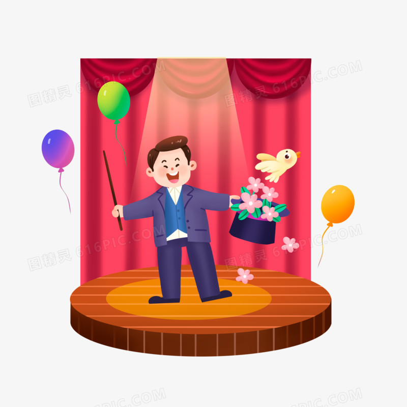 手绘魔术表演舞台小场景元素