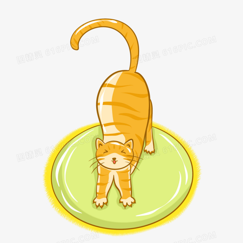 手绘卡通懒洋洋的小猫咪伸懒腰素材