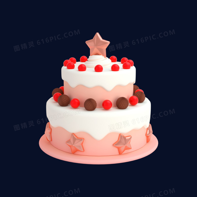 C4D粉色五角星生日蛋糕元素