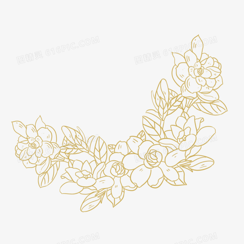 手绘栀子花装饰花纹线稿元素