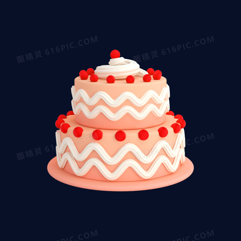 C4D粉色生日蛋糕元素