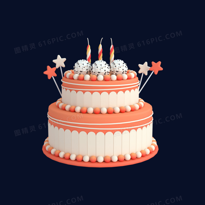 C4D橘红色生日蛋糕元素