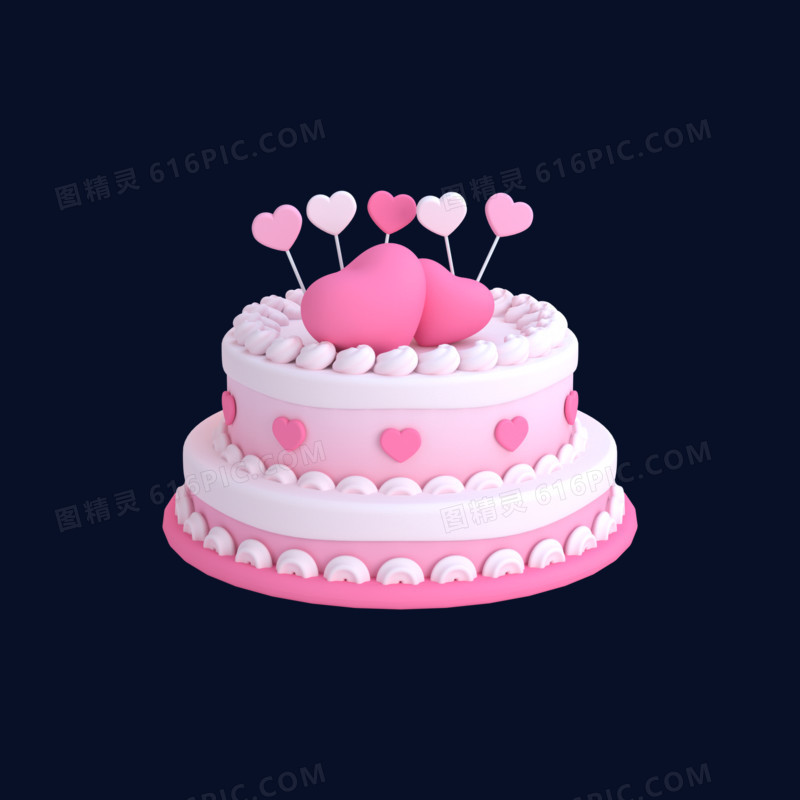 粉色C4D生日蛋糕元素
