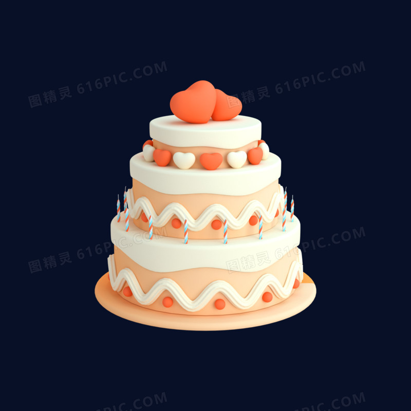 C4D橘色多层生日蛋糕元素