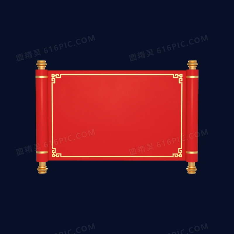 C4D红色传统古卷轴边框元素