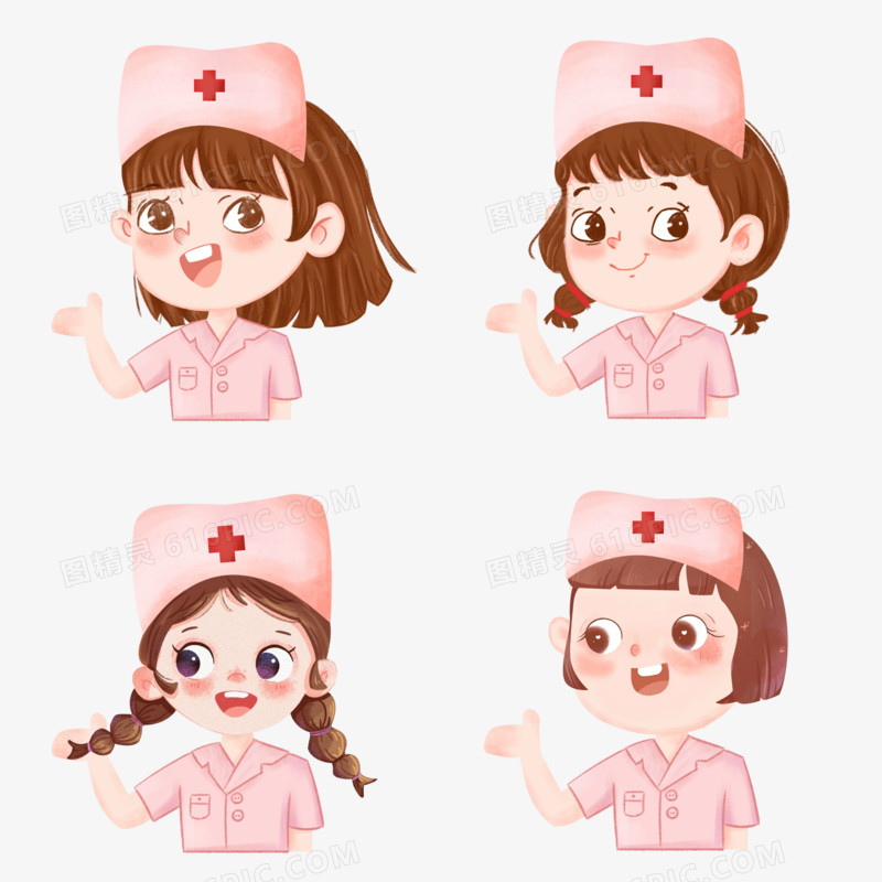 一组卡通女护士工作者套图元素