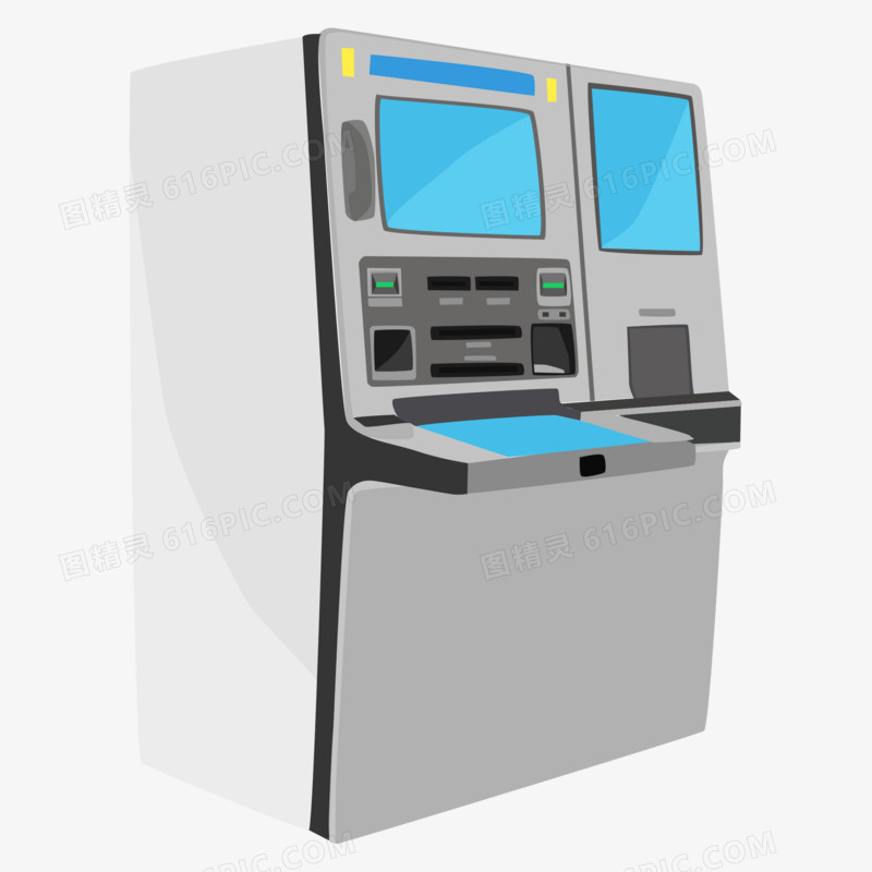 手绘立体矢量ATM取款取钱机素材
