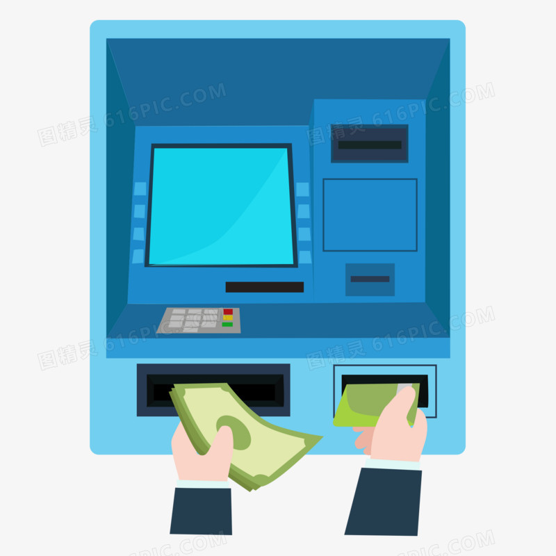 卡通适量存取款ATM机取钱素材