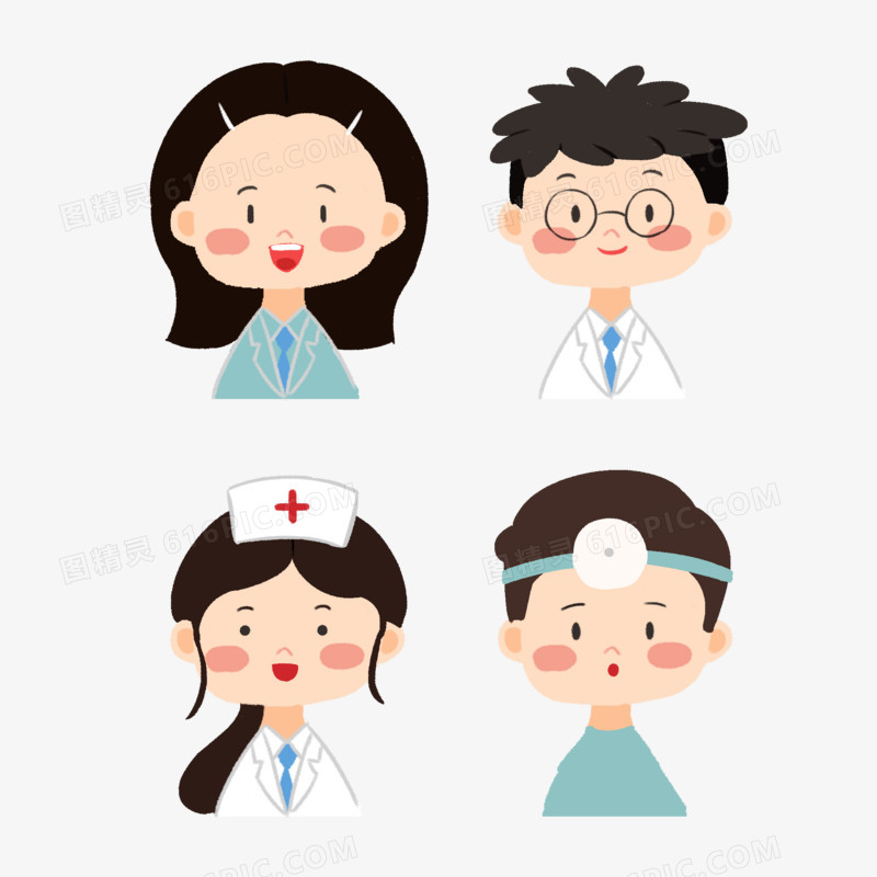 一组卡通扁平医护人员头像套图素材