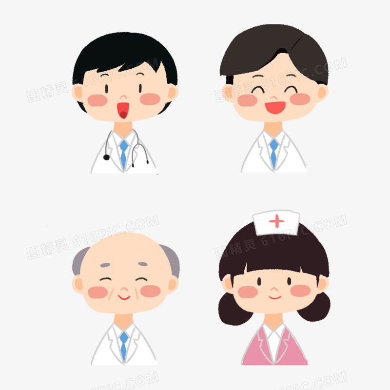 一组卡通扁平医护人员头像套图素材