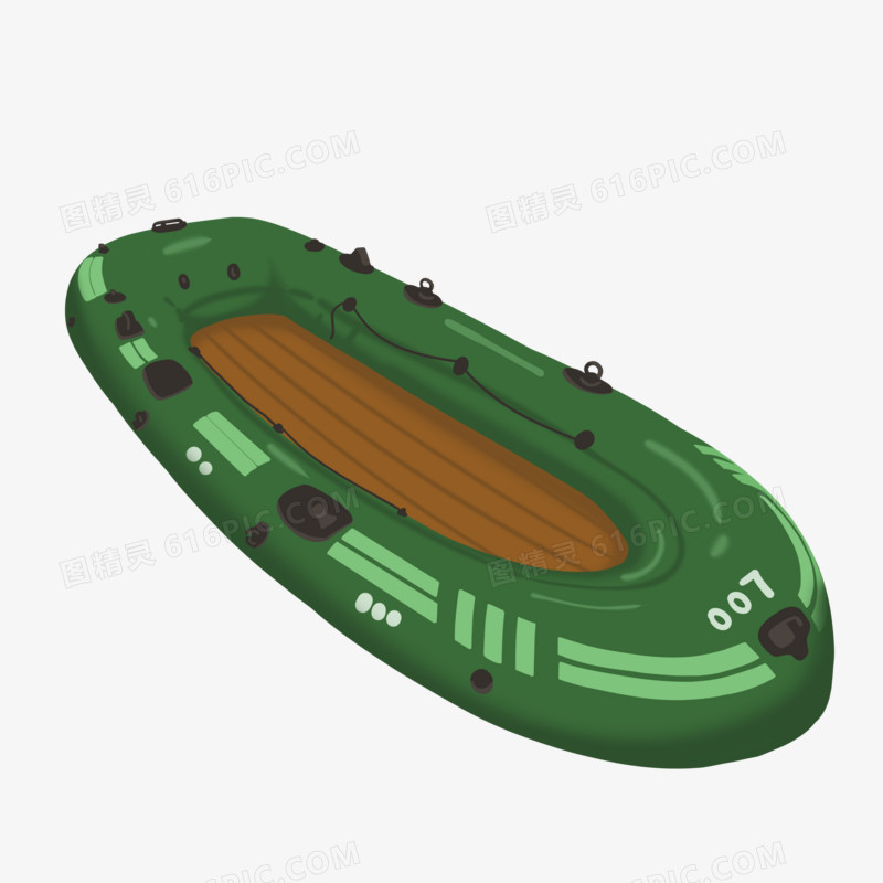 手绘写实军绿色救生艇元素