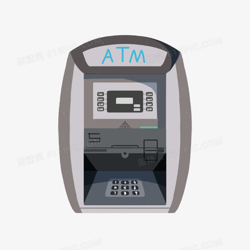手绘灰色ATM机素材