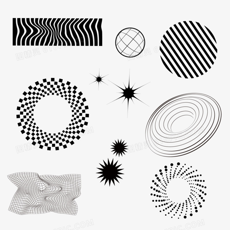 黑白矢量线描几何图形装饰素材