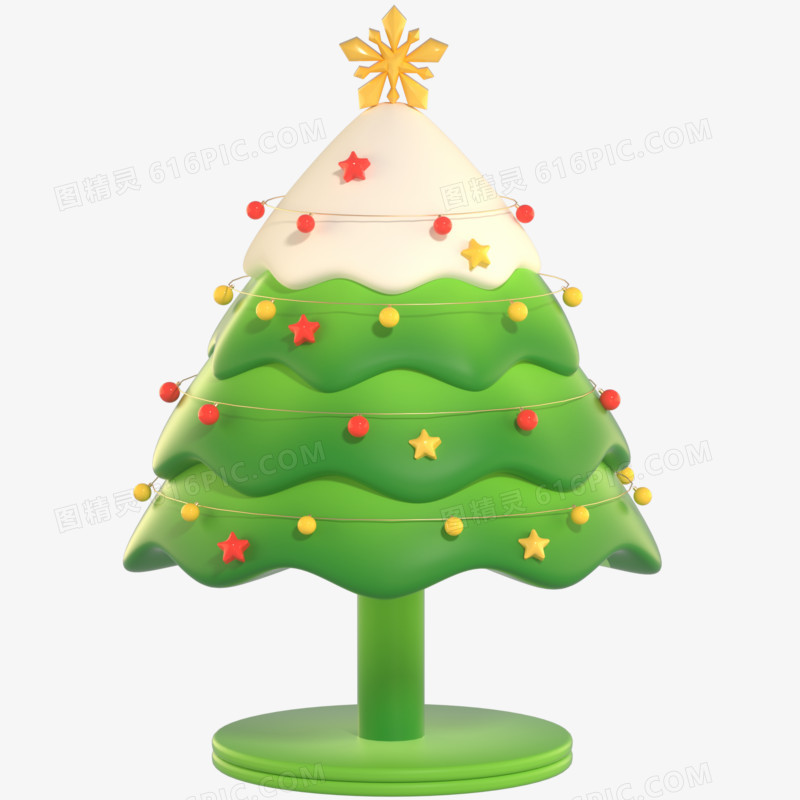 3D立体卡通圣诞节圣诞树节日装饰元素